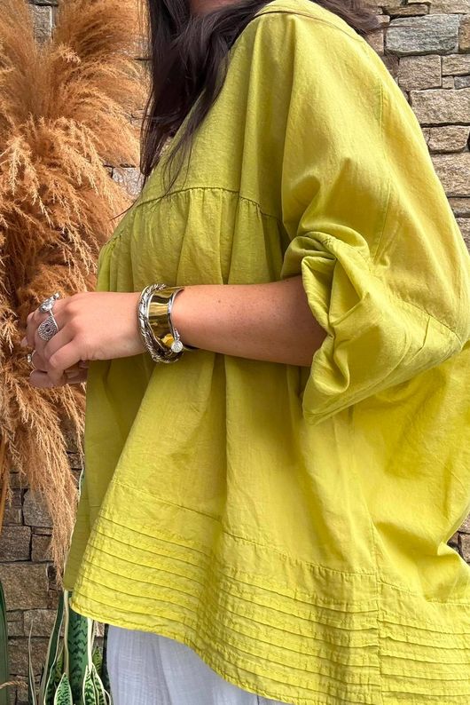 Prairie Pin Tuck Cotton Smock Olive